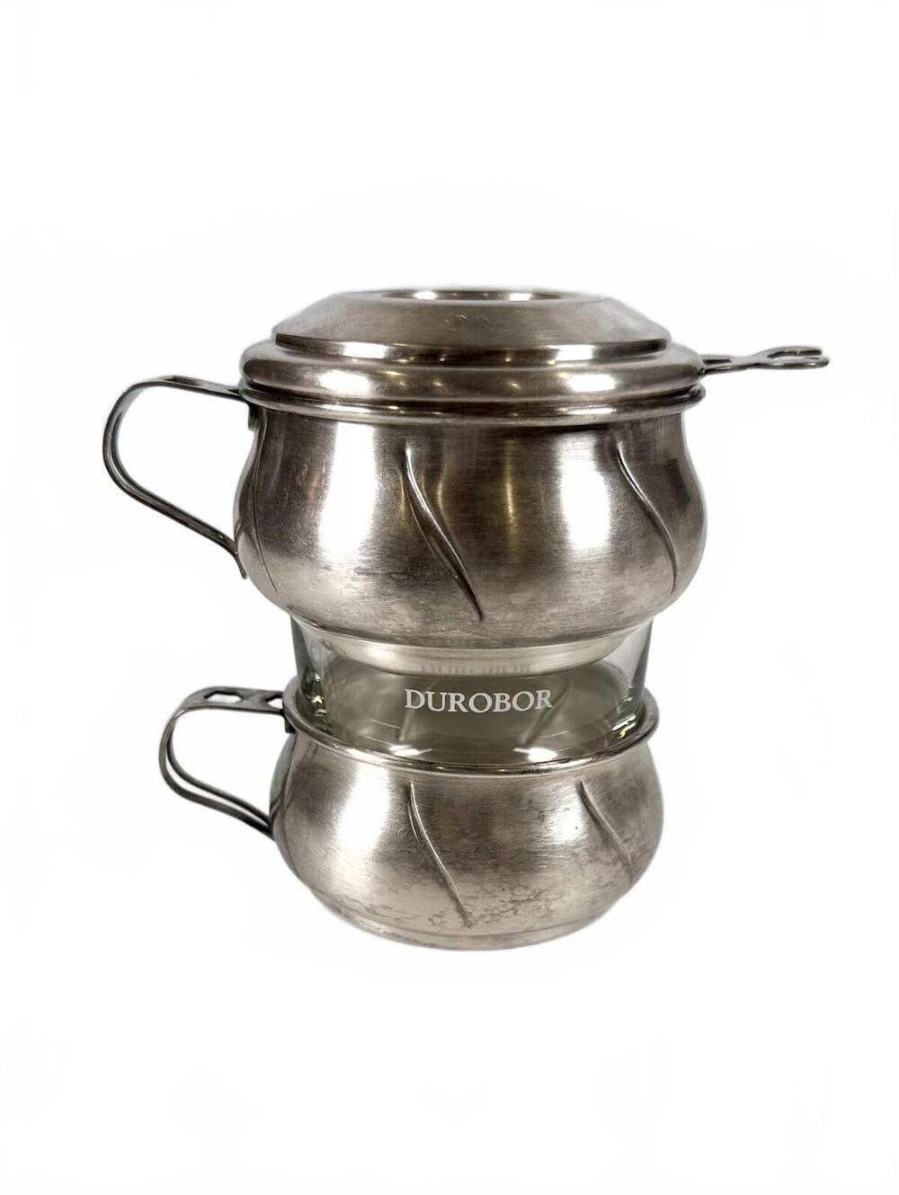 Vintage Belgian Silver Plate Single-Serve Drip Coffee Maker Set Durobor Glass